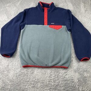 Patagonia Kids Boys Synchilla Fleece Pullover  XL - 14 Blue Gray Red Snap T